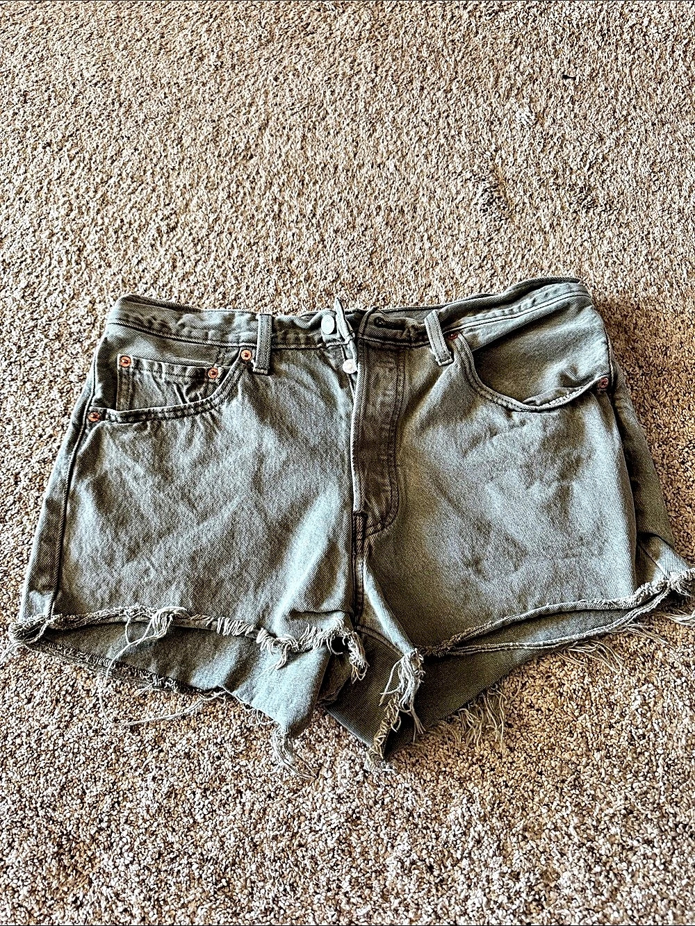 Levi's Distressed Jean Shorts in Olive Green